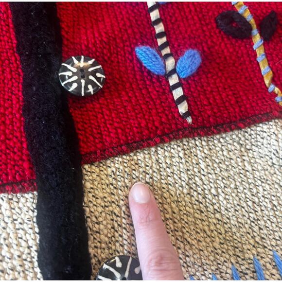 Indigo Moon Geometric Embroidered Beaded Colorblock Cardigan Sweater Size M - Picture 7 of 7